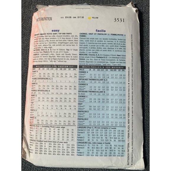 Butterick 3531 Sewing Pattern Women's Jacket Top Pants & Shorts Sizes 14-18 - Picture 2 of 2